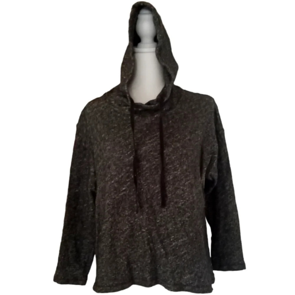 Eileen Fisher Heathered Dark Gray Hooded Organic Cotton Virgin Wool Size Large